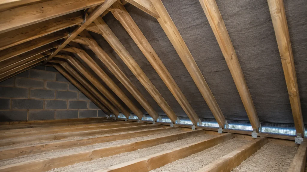 lean Loft & Attic roof after spray foam removal with exposed timber and restored ventilation